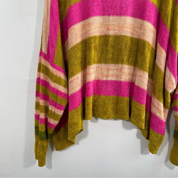 Free People All About You Stripe Chenille Sweater Multi Green Pink XS Oversized - Picture 7 of 16
